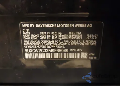 2021 BMW X7 xDrive40I z USA, uszkodzony, nr VIN 5UXCW2C0XM9F68049